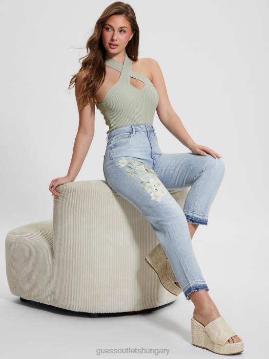 GUESS Sunset Flower 8ZX4F18 Eco Satin Artwork Denim Mom Jeans