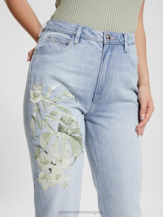 GUESS Sunset Flower 8ZX4F18 Eco Satin Artwork Denim Mom Jeans