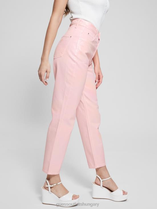 GUESS Unicorn Pink 8ZX4F6 Coated Denim High-Rise Mom Jeans