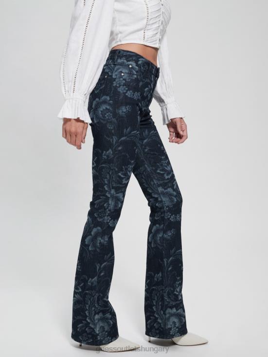 GUESS Wild Flower Laser Print 8ZX4F127 Eco Adeline Floral High-Rise Flare Jeans