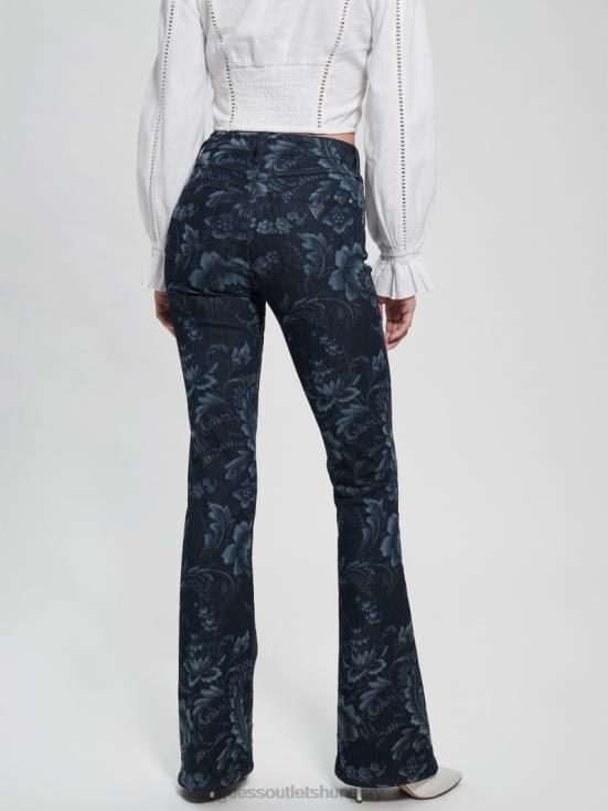 GUESS Wild Flower Laser Print 8ZX4F127 Eco Adeline Floral High-Rise Flare Jeans