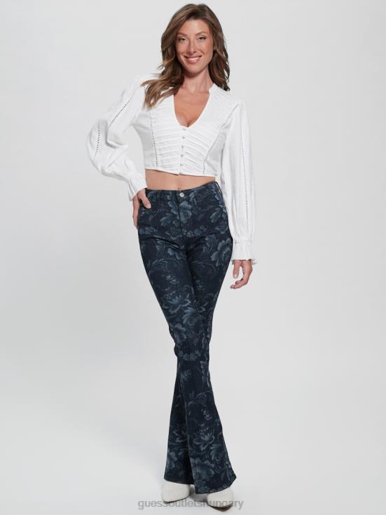 GUESS Wild Flower Laser Print 8ZX4F127 Eco Adeline Floral High-Rise Flare Jeans