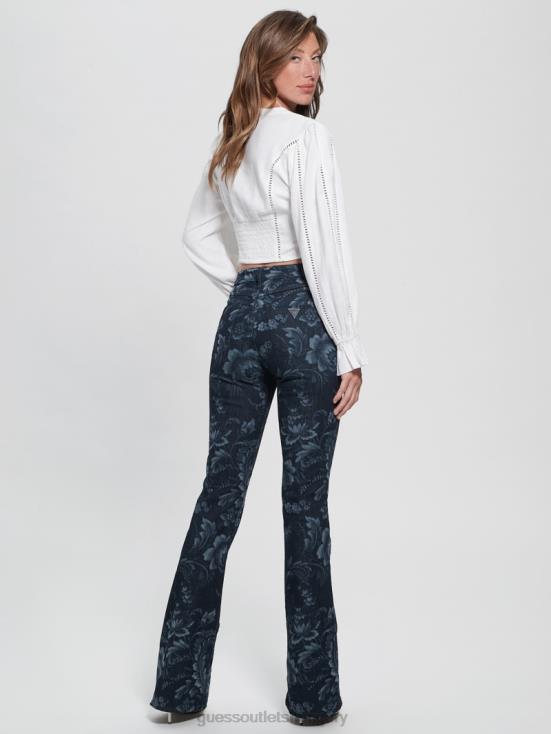 GUESS Wild Flower Laser Print 8ZX4F127 Eco Adeline Floral High-Rise Flare Jeans