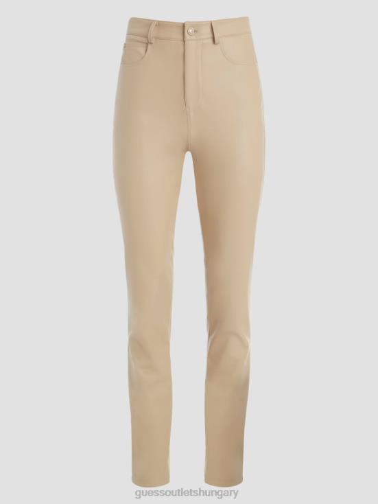 GUESS Beige Blanco 8ZX4F2251 Kelly Faux-Leather Straight-Leg Pants