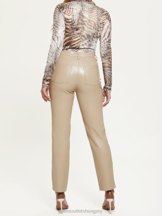 GUESS Beige Blanco 8ZX4F2251 Kelly Faux-Leather Straight-Leg Pants
