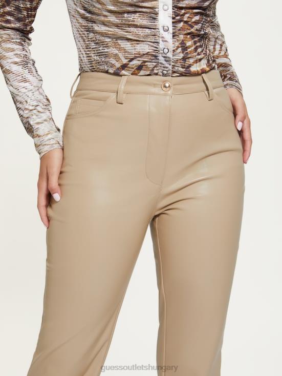 GUESS Beige Blanco 8ZX4F2251 Kelly Faux-Leather Straight-Leg Pants