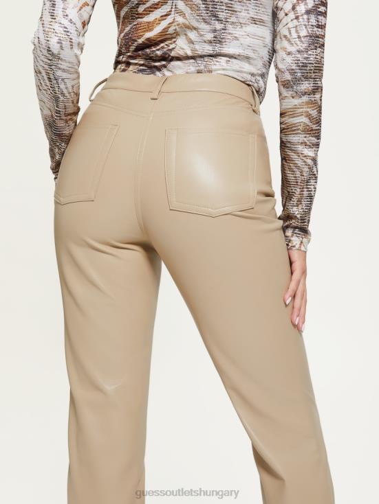GUESS Beige Blanco 8ZX4F2251 Kelly Faux-Leather Straight-Leg Pants