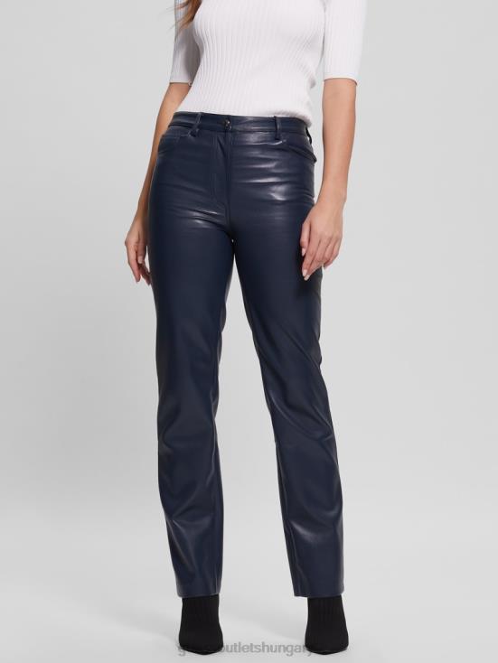 GUESS Blackened Blue 8ZX4F2294 Kelly Faux-Leather Straight Pants