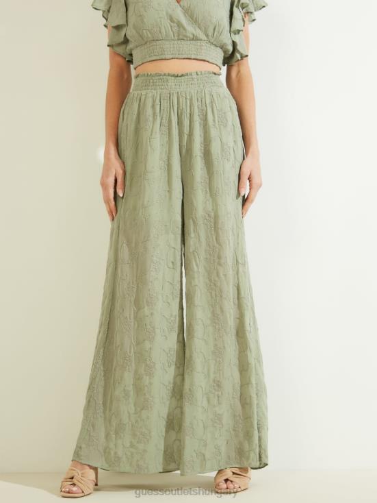 GUESS Light Matcha Multi 8ZX4F2197 Dexie Embroidered Palazzo Pants