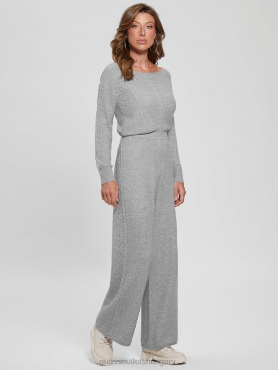GUESS Light Melange Grey 8ZX4F2311 Teresa Wide-Leg Cable Pants
