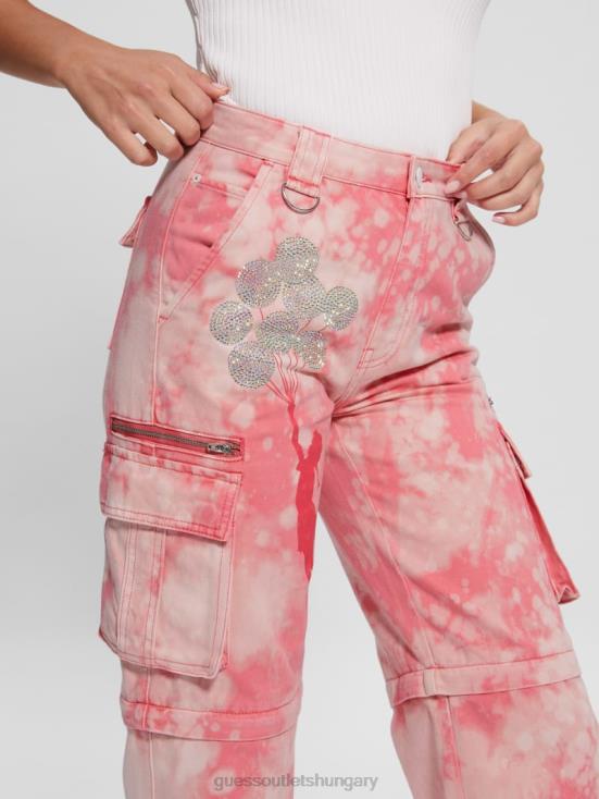 GUESS Morning Pink Tie Dye 8ZX4F2044 Malia Convertible Wide-Leg Cargo Pants
