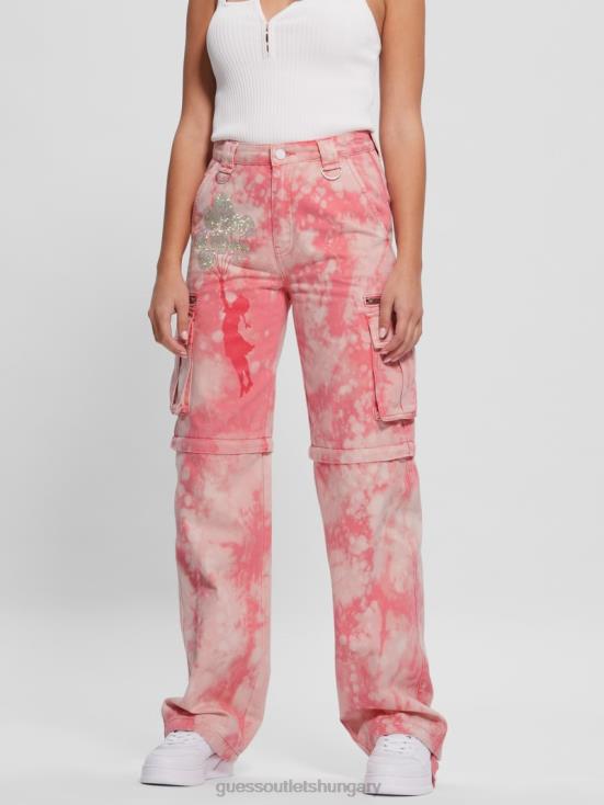 GUESS Morning Pink Tie Dye 8ZX4F2044 Malia Convertible Wide-Leg Cargo Pants