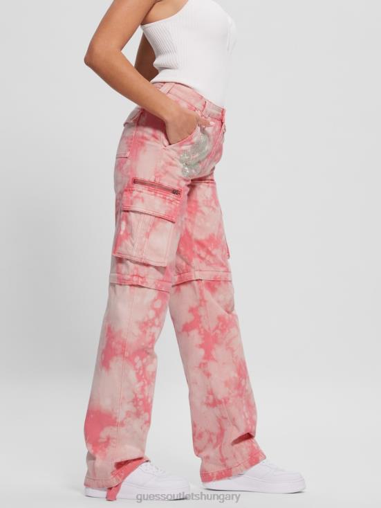 GUESS Morning Pink Tie Dye 8ZX4F2044 Malia Convertible Wide-Leg Cargo Pants