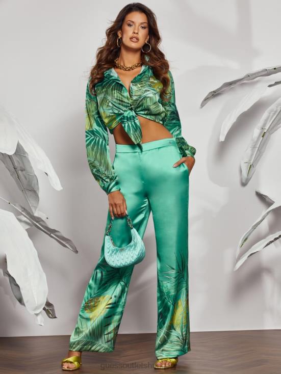 GUESS Original Teal Monstera 8ZX4F2143 Eco Brisilda Wide-Leg Pants