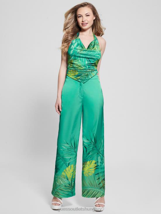 GUESS Original Teal Monstera 8ZX4F2143 Eco Brisilda Wide-Leg Pants
