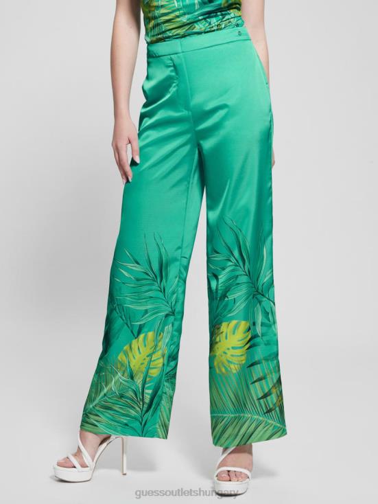 GUESS Original Teal Monstera 8ZX4F2143 Eco Brisilda Wide-Leg Pants