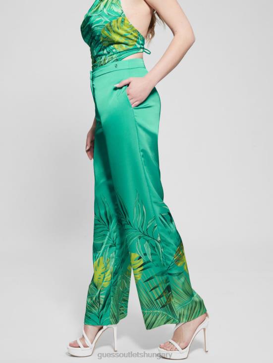 GUESS Original Teal Monstera 8ZX4F2143 Eco Brisilda Wide-Leg Pants