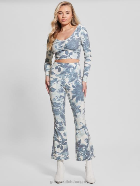 GUESS Porcelain Floral Print Bl 8ZX4F2140 Estefania Floral Flared Pants