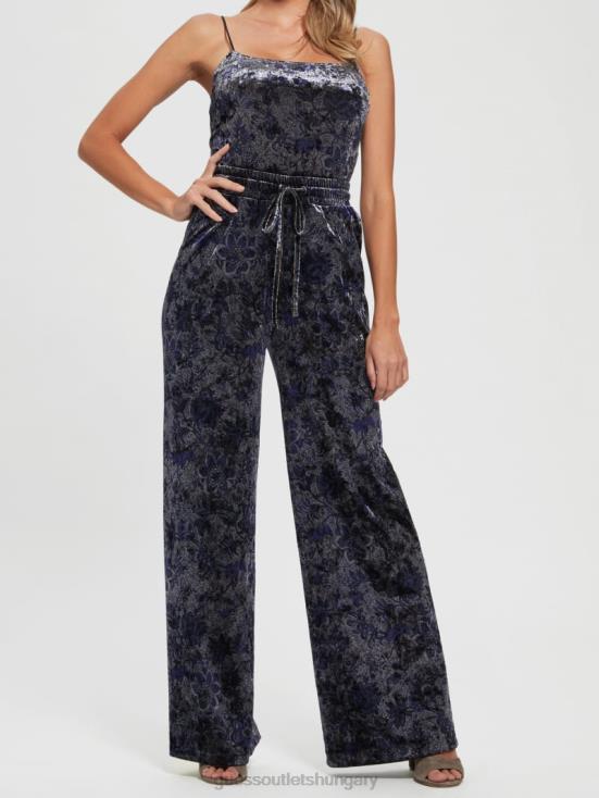 GUESS Spice Market Floral Print 8ZX4F2229 Jade Velvet Wide-Leg Pants