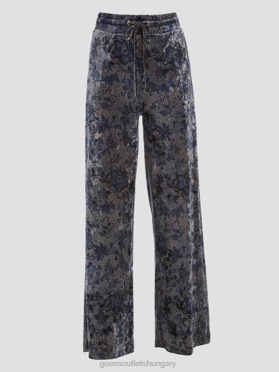GUESS Spice Market Floral Print 8ZX4F2229 Jade Velvet Wide-Leg Pants