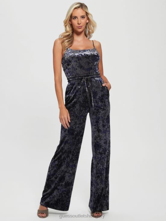 GUESS Spice Market Floral Print 8ZX4F2229 Jade Velvet Wide-Leg Pants