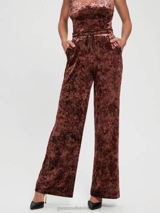 GUESS Spice Market Floral Print 8ZX4F2349 Jade Velvet Wide-Leg Pants