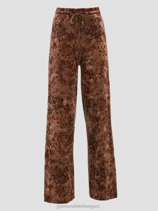 GUESS Spice Market Floral Print 8ZX4F2349 Jade Velvet Wide-Leg Pants