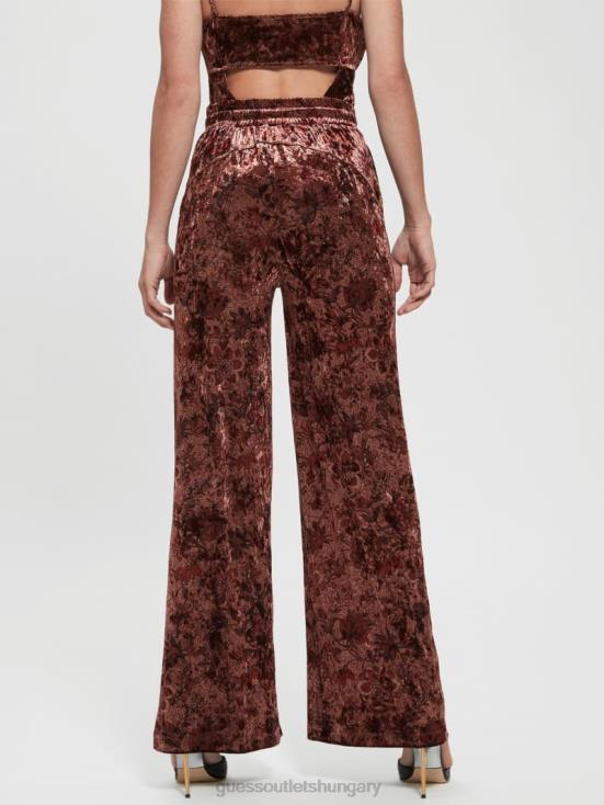 GUESS Spice Market Floral Print 8ZX4F2349 Jade Velvet Wide-Leg Pants