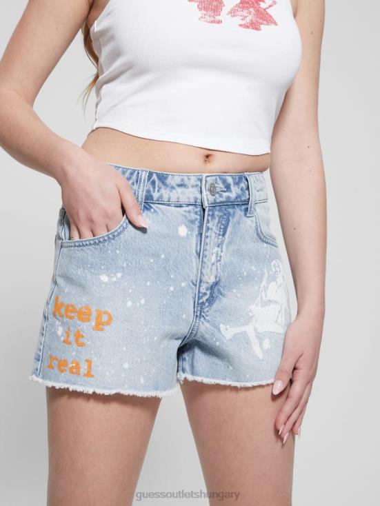 GUESS Artist Splash 8ZX4F143 Graphic Splatter Denim Mom Shorts