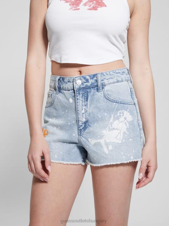 GUESS Artist Splash 8ZX4F143 Graphic Splatter Denim Mom Shorts