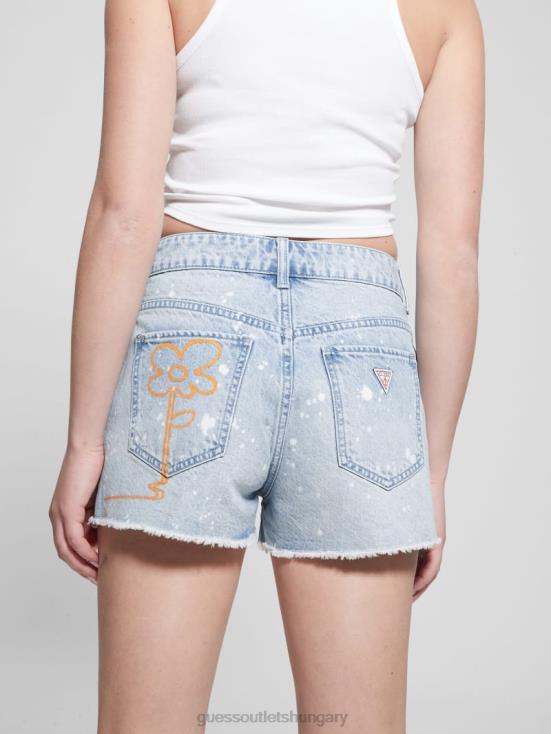 GUESS Artist Splash 8ZX4F143 Graphic Splatter Denim Mom Shorts