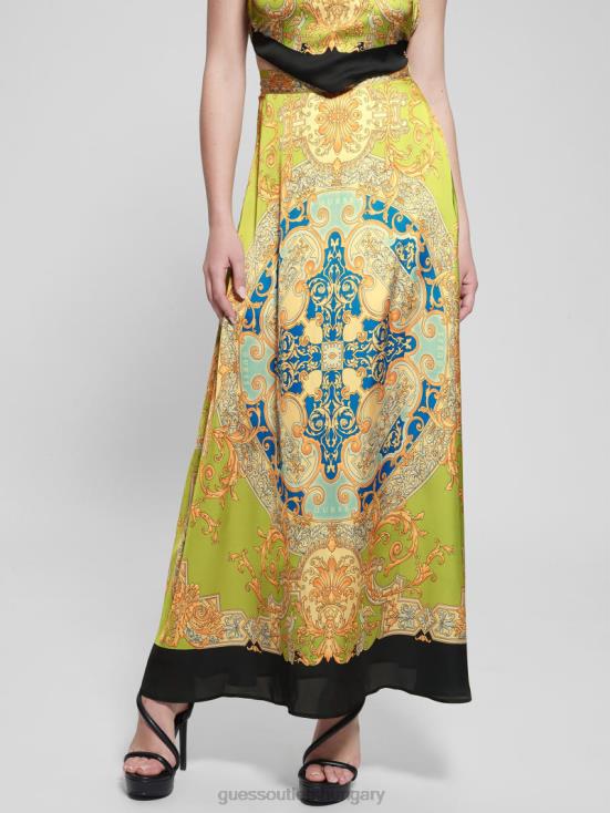 GUESS Baroque Lime 8ZX4F2018 Athena Satin Maxi Skirt