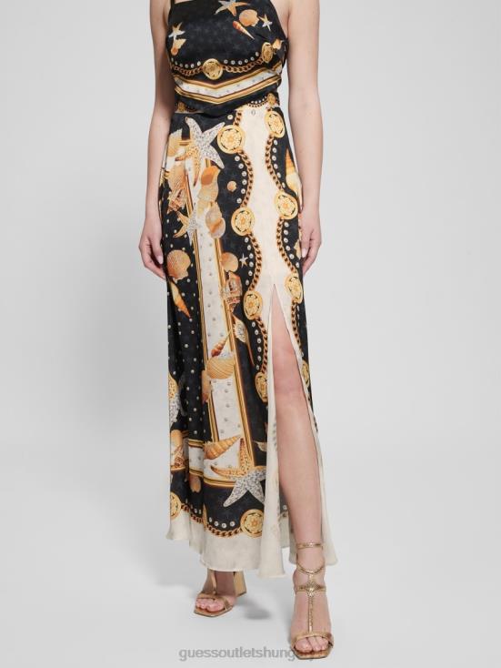 GUESS Black Shell Print 8ZX4F2026 Dora Satin Maxi Skirt