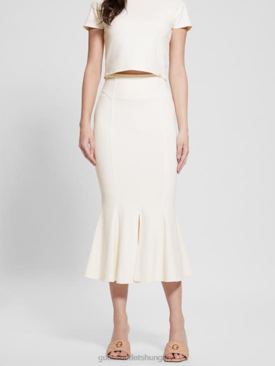 GUESS Cream White 8ZX4F1999 Longuette Flounce Skirt
