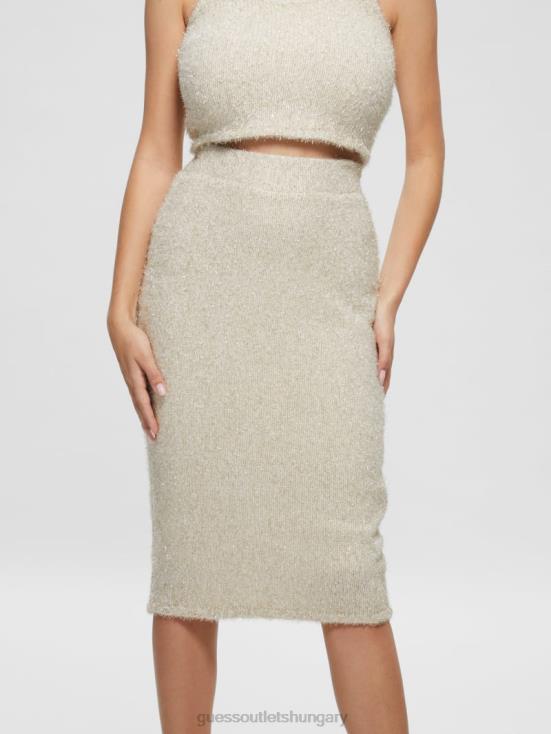 GUESS Cream White Multi 8ZX4F2300 Tinsley Fuzzy Sweater Skirt