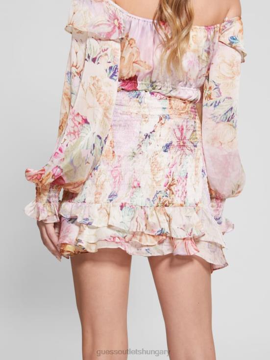 GUESS Digital Tapestry Print Pi 8ZX4F2438 Eco Azura Smocked Skirt