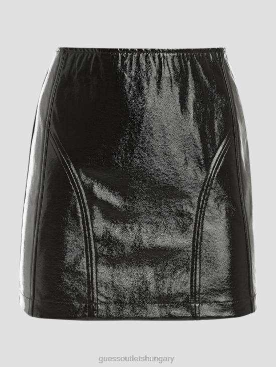GUESS Jet Black Multi 8ZX4F2230 Emery Faux-Leather Mini Skirt