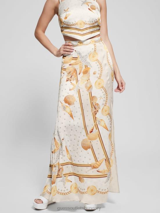 GUESS Multi Shell Print 8ZX4F2005 Dora Satin Maxi Skirt