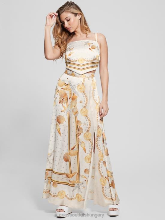 GUESS Multi Shell Print 8ZX4F2005 Dora Satin Maxi Skirt