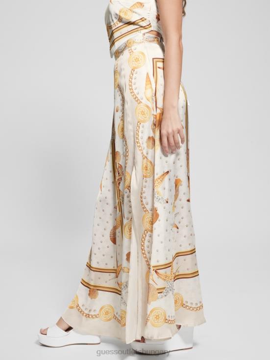 GUESS Multi Shell Print 8ZX4F2005 Dora Satin Maxi Skirt