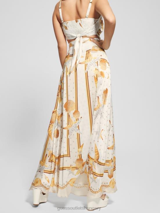 GUESS Multi Shell Print 8ZX4F2005 Dora Satin Maxi Skirt