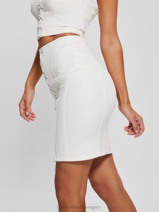 GUESS Pure White 8ZX4F111 Eco Cecila Lace-Up Denim Skirt