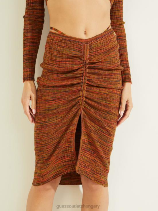 GUESS Sonoran Red Multi 8ZX4F2296 Anika Cinched Front Skirt