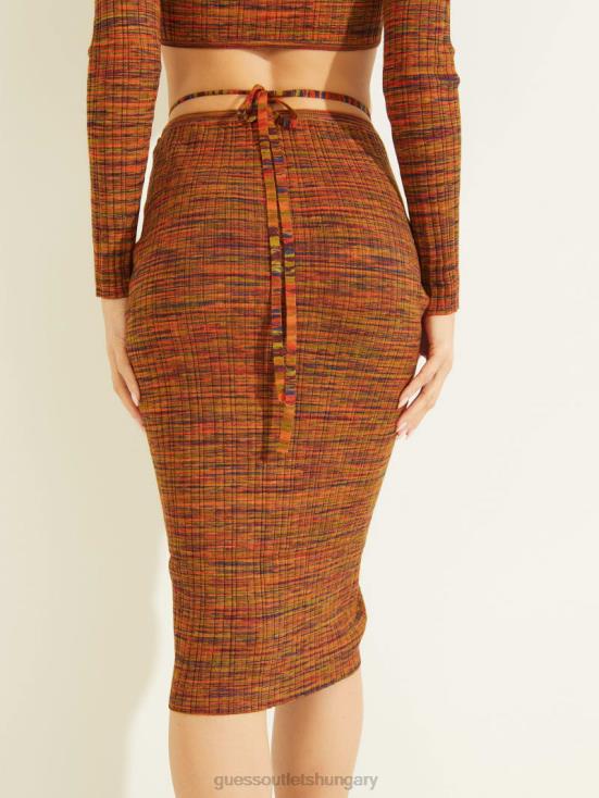 GUESS Sonoran Red Multi 8ZX4F2296 Anika Cinched Front Skirt