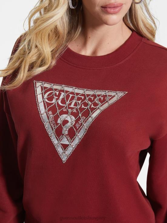 GUESS Beet Juice Red 8ZX4F1708 Crystal Mesh Logo Sweatshirt