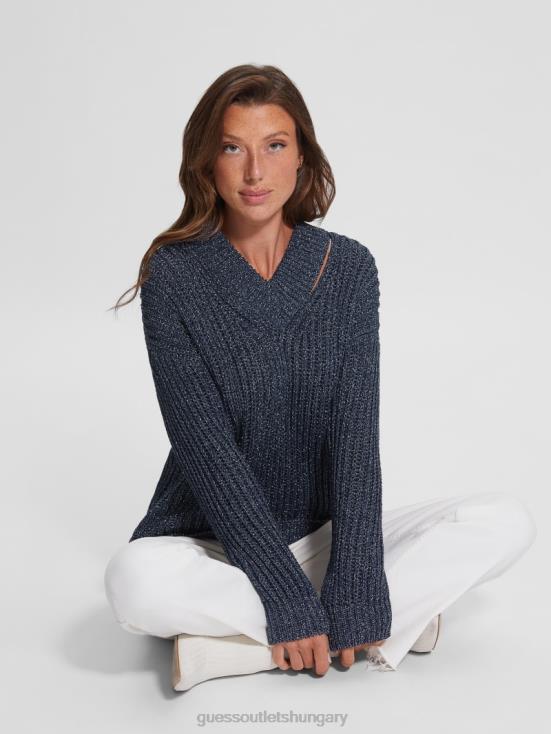 GUESS Blackened Blue Lurex 8ZX4F1597 Lise Cutout Sweater