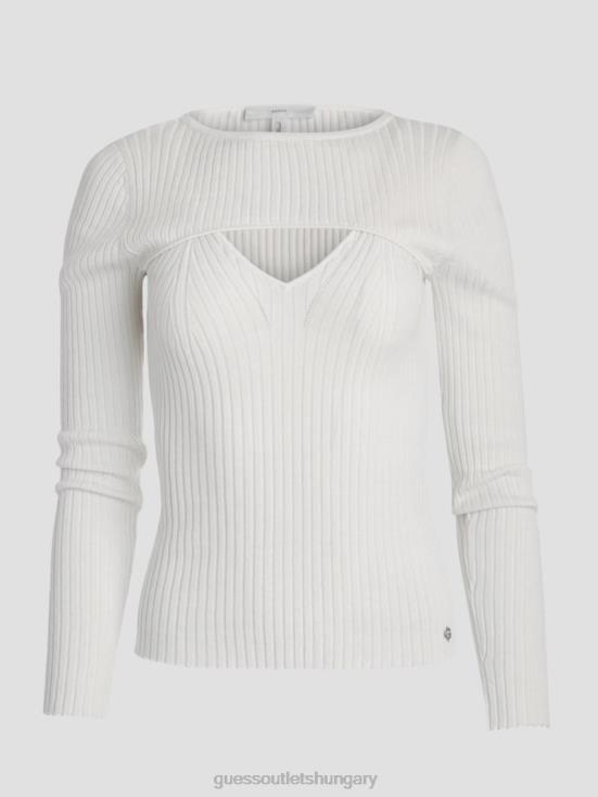GUESS Cream White 8ZX4F1491 Eco Marion Silk-Blend Cutout Sweater
