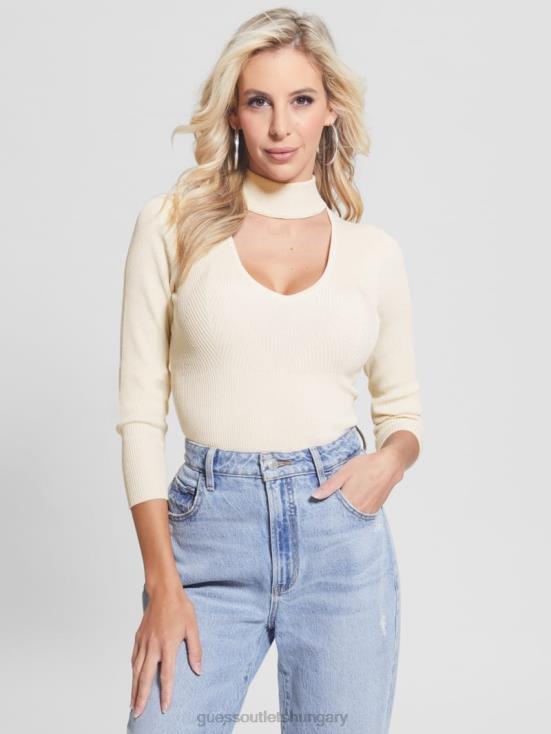 GUESS Cream White Multi 8ZX4F1643 Lea Cutout Sequin Sweater