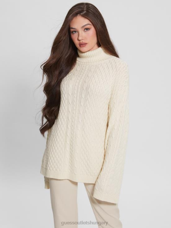 GUESS Dove White 8ZX4F1574 Wendi Cable Turtleneck Sweater