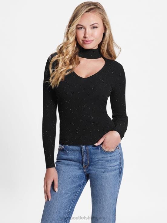 GUESS Jet Black Multi 8ZX4F1625 Lea Cutout Sequin Sweater